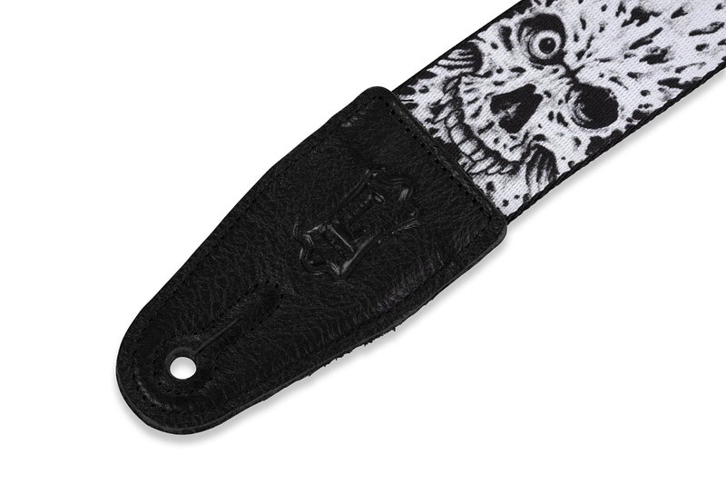 Levy's Leathers 2" Polyester Guitar Strap with Printed Design, Garment Leather Ends and Tri-glide Adjustment; Black and White Skulls (MP-16) - Image 4